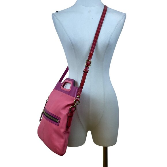 Coach Women’s Pink Leather With Handle & Zipper Bonnie Fold-Over Crossbody Bag - Picture 10 of 14